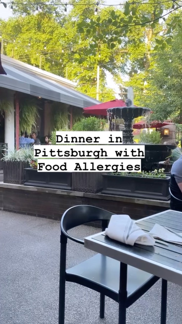 DINNER IN PITTSBURGH• We stumbled upon this lovely outdoor patio and decided to give it a try for dinner. I went inside and asked for the manager to see if they would be able to work with my food allergies safely and showed them my chef card. I ended up comfortably eating with the reassurance from the manager and server. I always prefer to give restaurants a heads up when I know I am dining there, but when I don’t know ahead, I truly appreciate when they are still able to accommodate me. Overall a nice dining experience!⁣
⁣
⁣
#foodallergy #foodallergies #foodallergykid #foodallergyfamily #foodallergylife #foodallergymom #foodallergyfriendly #foodallergyawareness #allergyadult #peanutallergy #peanutallergymom #treenutallergy  #allergytravels #allergyblogger #travelingwithfoodallergies #foodallergytravel #tbt