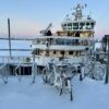 Helsinki ferry boat with snow