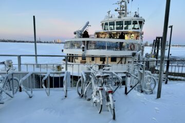 Helsinki ferry boat with snow